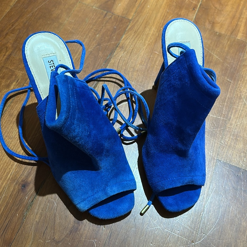 Steve Madden Sophie ankle wrap Blue Suede Lace-Up Heels size 8.5 - Picture 5 of 8